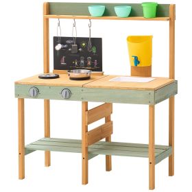 Mud Kitchen for Kids, Wooden Toy Play Kitchen Set, Outdoor Toddler Grocery Store Playset, Pretend Play Kitchen with Planter Box, Stoves, Tank, Fa