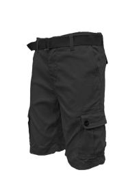 Weiv Mens Belted Cargo Shorts with Belt (Color: BLACK, size: 40)